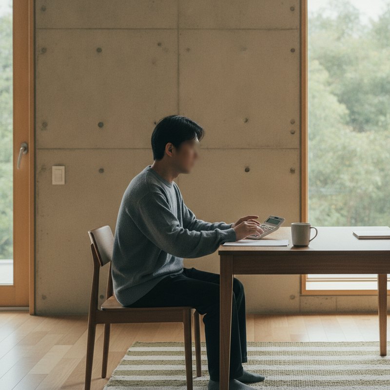 계산기를 두드리는 손과 닫힌 통장